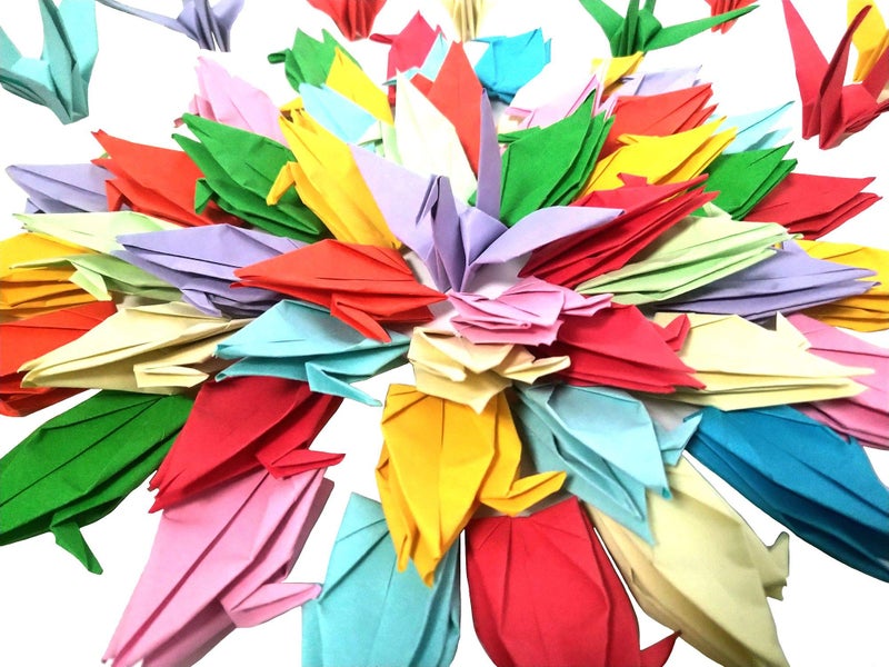 Kingsnow 100 PCS Multicolor Origami Paper Crane Folded Hand-Made DIY Crane for Wedding Party Baby Shower Background Decoration, Symbol of Love, Happiness, Good luck - Image 1